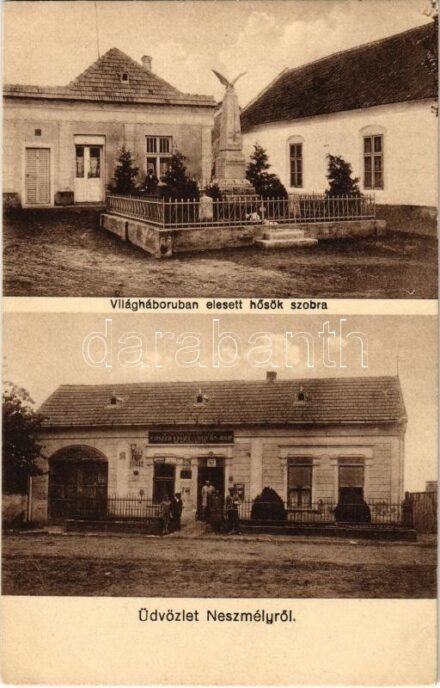 1933 Neszmély, Világháborúban elesett hősök szobra, Deutsch Mihály üzlete és saját kiadása