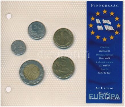 Finnország 1991-1994. 10p-10M (5xklf) 'Európa utolsó pénzei' vákuumcsomagolt forgalmi szett T:2,2- Finland 1991-1994. 10 Pennia - 10 Markkaa (5xdiff) 'Europe's last coins' coin set in vacuum packing C:XF,VF