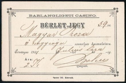 1901 Magas-Tátra, Barlangligeti Casino bérletjegy