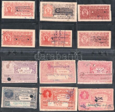 Indiai feudális államok illetékbélyegei az 1930-as, 1940-es évekből kb 50-60 db