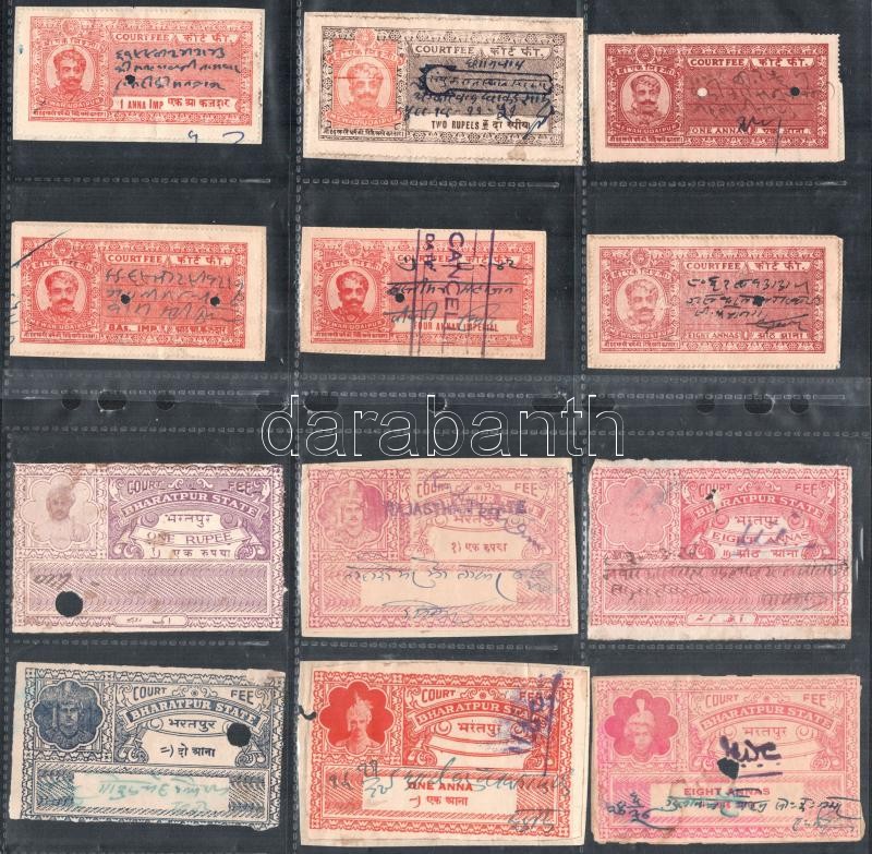 Indiai feudális államok illetékbélyegei az 1930-as, 1940-es évekből kb 50-60 db