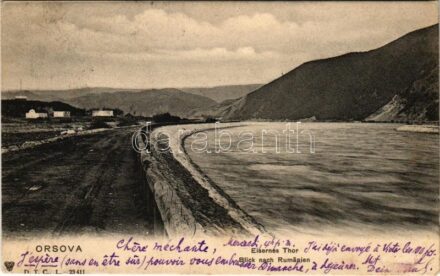 1904 Orsova, Vaskapu-szoros, Románia felé tekintve / Eisernes Tor. Blick nach Rumänien / Portile de Fier / gorge, canal (Rb)