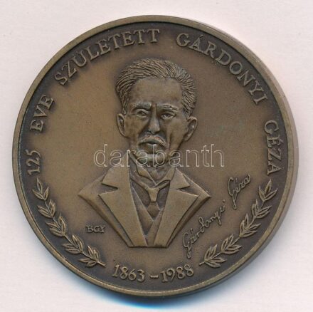 Bognár György (1944-) 1988. '125 éve született Gárdonyi Géza 1863-1988 / Eger MÉE' Br emlékérem (42,5mm) T:1-Adamo EG5