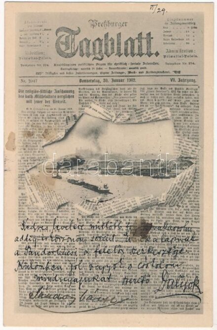 1904 Pozsony, Pressburg, Bratislava; Pozsonyi napilap montázs reklámlapja. Bediene dich allein / Pressburger Tagblatt / Bratislava Newspaper advertisement montage postcard