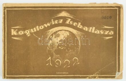 1921 Kogutowicz Zsebatlasza - 1922, kiadja: Magyar Néprajzi Társaság Emberföldrajzi Szakosztálya, benne a feldarabolt Magyarországot érintő térképekkel, irredenta, sérült kötés, 192p