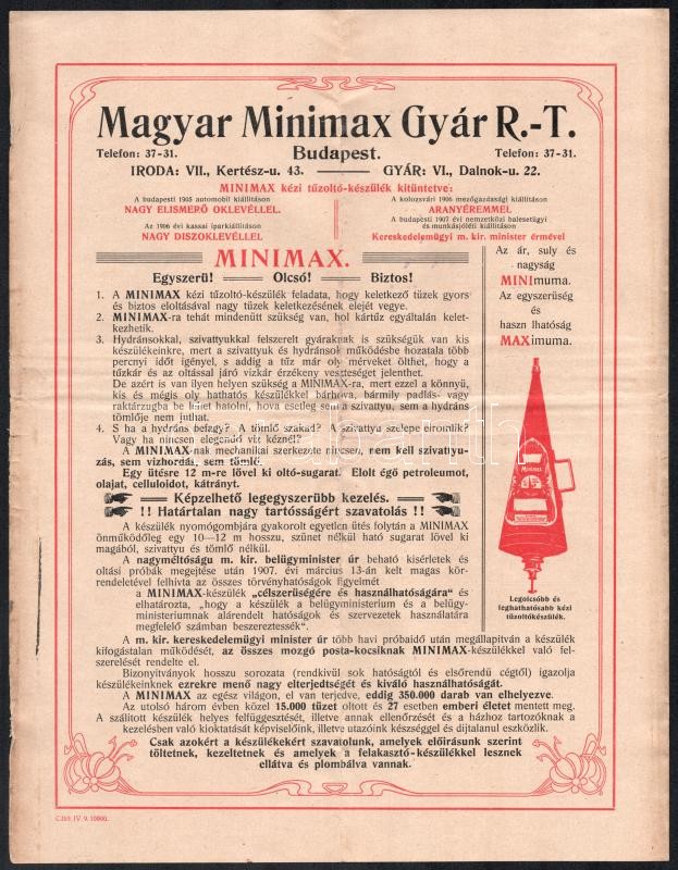 1909 Minimax kézi tűzoltó készülék képes reklám nyomtatvány 4 p. - Image 2