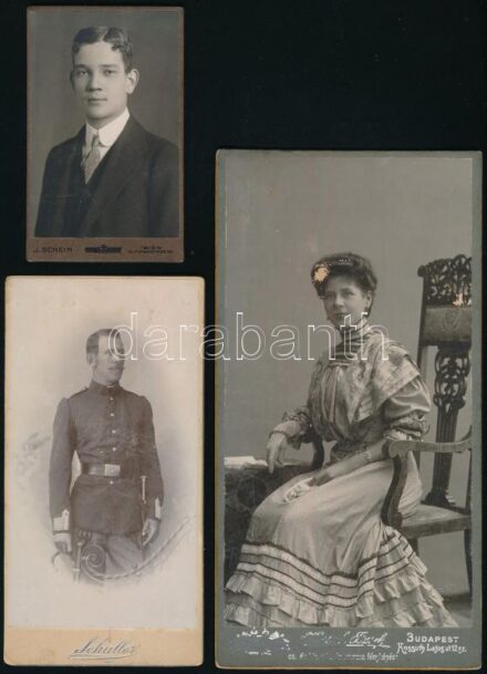 cca 1900 Keményhátú portrék, 3 db, egyik sérült, 10,5×6,5 és 21×11 cm közötti méretekben