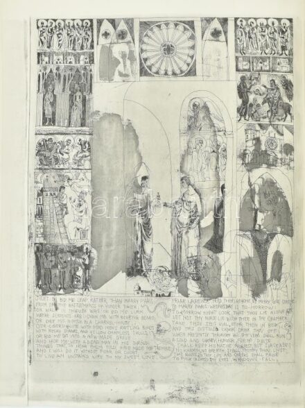 Würtz Ádám (1927-1994): Shakespeare illusztráció (Rómeó és Júlia X.), rézkarc-akvatinta, jelzés nélkül, jó állapotban, 40x30 cm