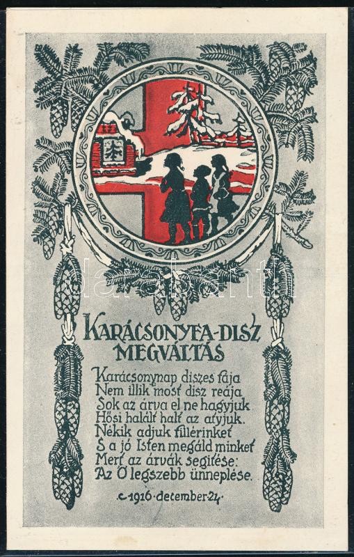 1916 Háborús karácsonyfa dísz megváltás képeslap, hozzá + 5 db dombornyomott dísz, városok: Pozsony, Kassa, stb - Image 2