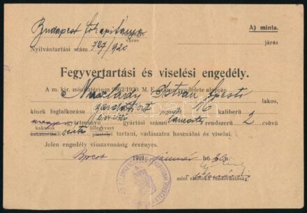 1921 Fegyvertartási és viselési engedély
