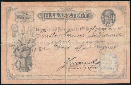 1897 Halászjegy 2ft, erős hajtásnyomokkal