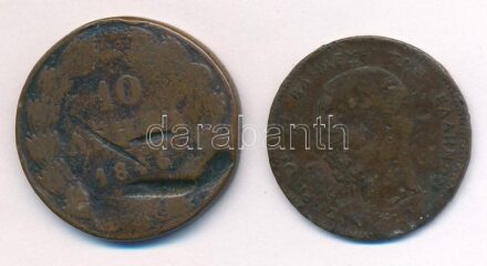 Görögország 1846. 10L Cu + 1882A 10l Cu 'I. György' T:3- ü. Greece 1846. 10 Lepta Cu + 1882A 10 Lepta Cu 'George I' C:VG ding Krause KM# 25