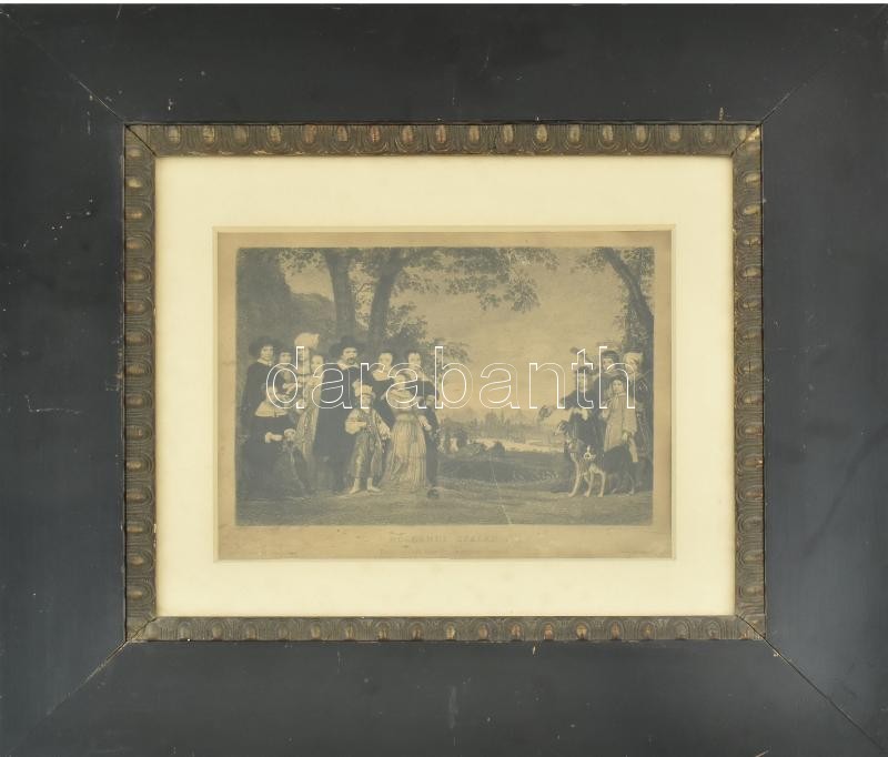 Aelbert Cuyp (1620-1691) után metszette Wilhelm Woernle (1849-1916): Hollandi család, 1880-90 körül. Acélmetszet, papír, jelzett a metszeten. Kiadja az Orsz. Magy. Képzőművészeti Társulat. Kissé sérült, foltos, kopott. Üvegezett,