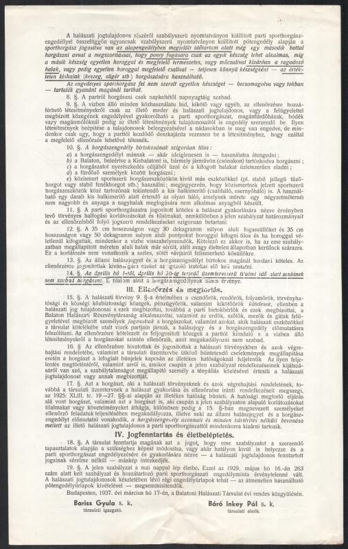 1940 Bp., Balatoni Halászati Társulat parti sporthorgászengedély - Image 2