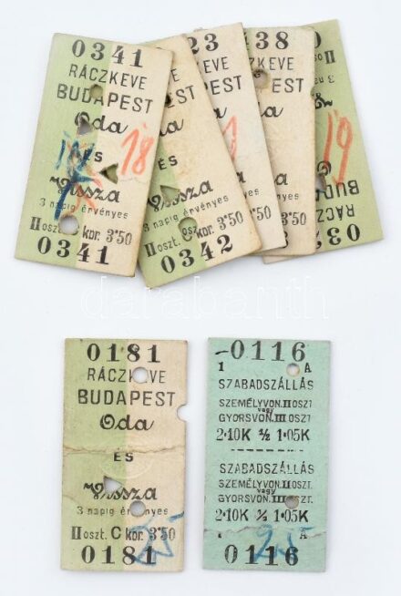 7 db háború előtti HÉV- és vonatjegy