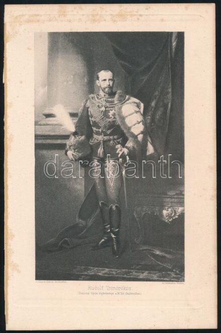 Habsburg Rudolf (1858-1889) trónörökös portréja huszártiszti egyenruhában, heliogravűr, papír, foltos, 19x11 cm, papír: 25x16 cm