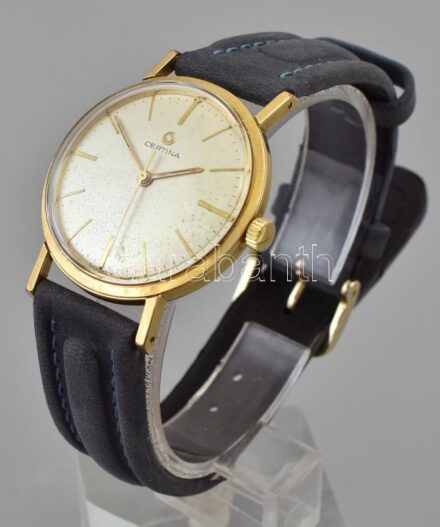 Certina férfi karóra, mechanikus szerkezettel, analóg kijelzős, bőrszíjjal, tisztításra szorul, kopott, számlapon apró korrózió, d:34 mm