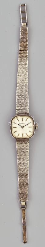 Ezüst (Ag) Arvado női karóra, mechanikus szerkezettel, analóg kijelzős, ezüstszíjjal, működik, kopott, d:18 mm, jelzett, br:21g