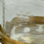 Dekoratív réz kínáló üveg betéttel, kisebb kopásnyomokkal, az üveg peremén csorbával, d: 9,5 cm, m: 15,5 cm - Image 3