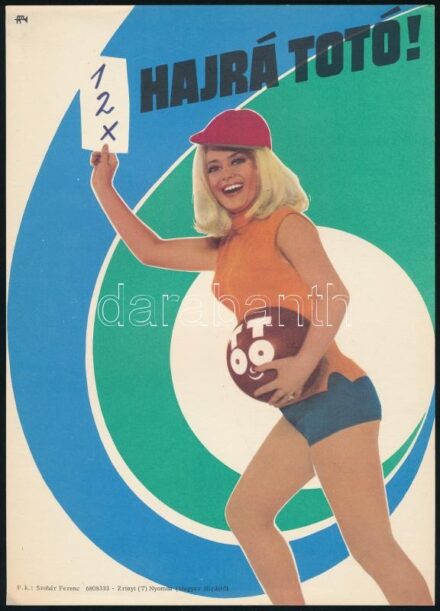1968 'Hajrá TOTÓ!' villamosplakát, 24×17 cm