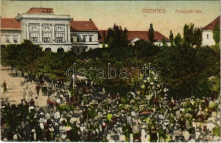 Szentes, Kossuth tér, piac. Untermüller Ernő kiadása (EK)