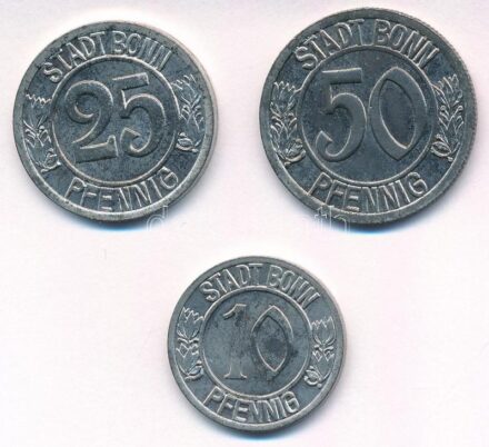 Németország / Weimari Köztársaság / Bonn 1920. 10pf Fe + 25pf Fe + 50pf Fe 'Beethoven' T:1-,2 Germany / Weimar Republic / Bonn 1920. 10 Pfennig Fe + 25 Pfennig Fe + 50 Pfennig Fe 'Beethoven' C:AU,XF