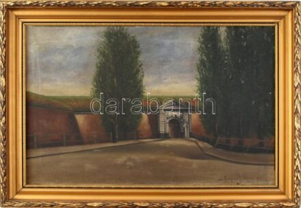 Bereci v. Beregi J. Arad 1916 jelzéssel: Aradi vár. Olaj, vászon, foltos. Dekoratív, kissé sérült fa keretben. 40x60 cm