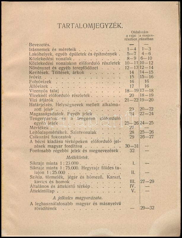 Jelkulcs katonai térképek számára 5 melléklettel. Bp., 1921. M. kir. áll térképészeti intézet. 32 p + 5 t. Kiadói papírkötésben, felvágatlan - Image 2