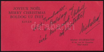Gyarmathy Mihály (Michel Gyarmathy, 1908-1996) rendező, jelmez- és díszlettervező saját kézzel írt levelezőlapja, borítékkal
