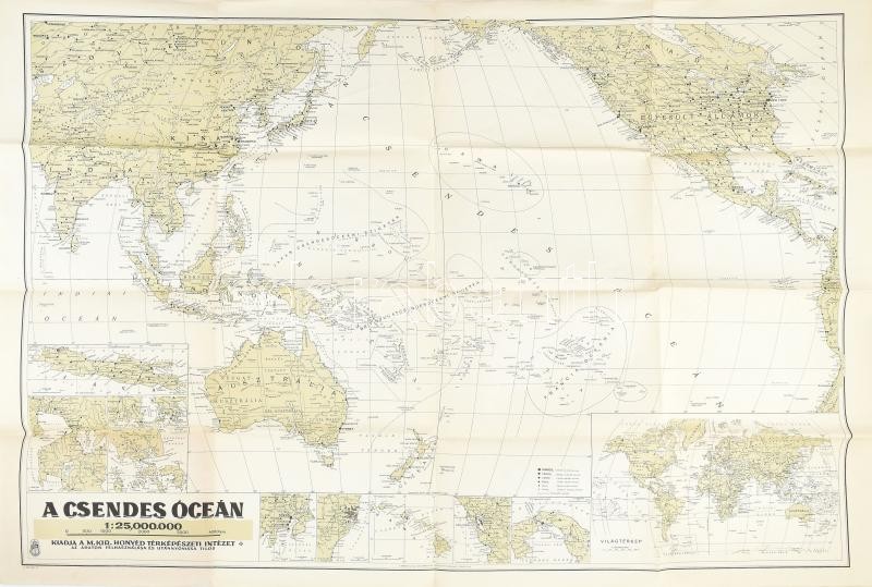 1941 A Csendes-óceán, 1:25000000, Bp., M. Kir. Honvéd Térképészeti Intézet, hajtott, 64×92 cm