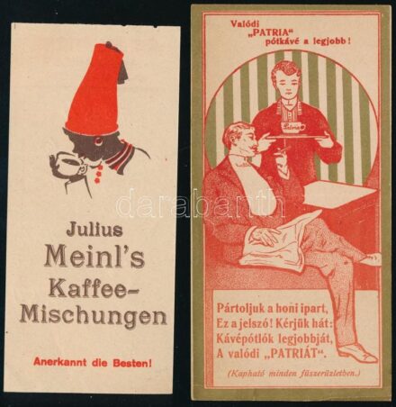 Patria és Julius Meinl kávék 2 db számolócédula