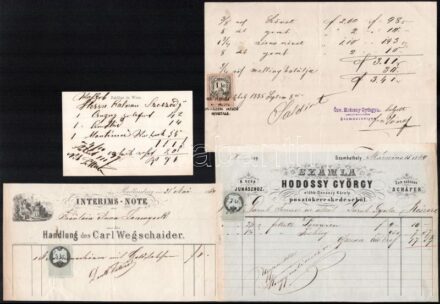 1864-1885 Szombathely, Radkersburg, 4 db fejléces számla (Nik Zittner, Hodossy György, Carl Wegschaider)
