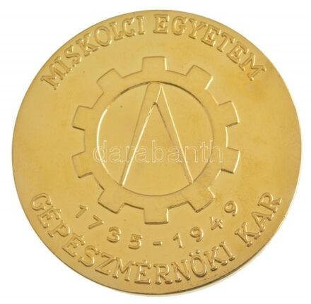 ~1980. 'Miskolci Egyetem - 1735 - 1949 - Gépészmérnöki Kar' kétoldalas, aranyozott Br emlékérem ÁPV műbőr tokban (45mm) T:1