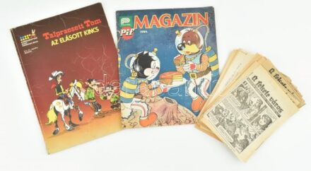 cca 1984 PIF Magazin, benne 80 nap alatt a Föld körül képregény + Talpraesett Tom - Az elásott kincs + 1966-os Népszavából kivágott Sebők képregény részek