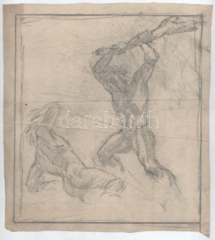 Muhits Sándor (1882-1956): Káin és Ábel. Ceruza, hártyapapír, jelzés nélkül, hajtásnyomokkal, 30×24 cm