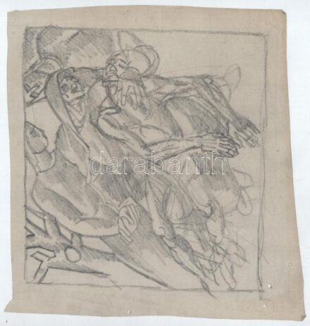 Muhits Sándor (1882-1956): Siratás. Ceruza, hártyapapír, jelzés nélkül, lapszéli apró lyukakkal, 22×24,5 cm