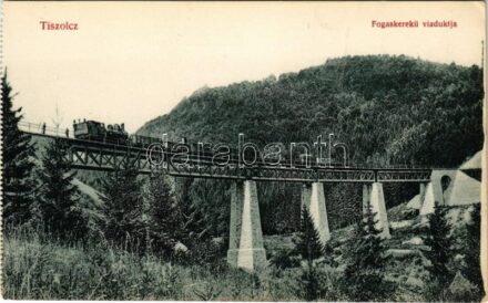 Tiszolc, Tisovec; Tiszolc-völgyi fogaskerekű vasút viaduktja, vasúti híd, vonat. Ifj. Rábely Miklós kiadása / standard gauge cogwheel railway line, railway bridge, viaduct, train (EK)