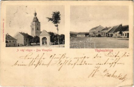 1904 Vágbeszterce, Povazská Bystrica; Vágvölgy, Fő utca, gyógyszertár. Gansel Lipót 51. / Das Waagtal / main street, pharmacy (EB)