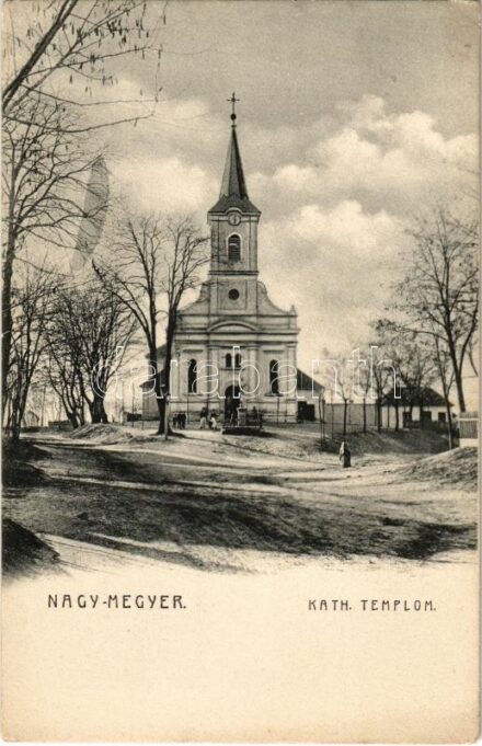 Nagymegyer, Velky Meder, Calovo; Római katolikus templom. Pannonia nyomda kiadása. E.D.K. 225. / Catholic church (EK)