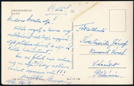 1961 Shvoy Lajos székesfehérvári püspök által írt képeslap