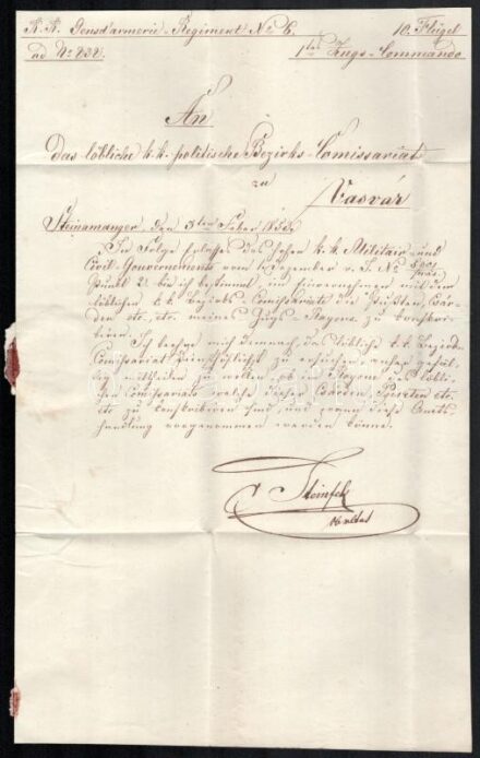 1853 Csendőrségi viaszpecséttel lezárt irat