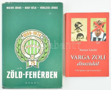 Bartus László: Varga Zoli disszidál. Volt egyszer egy Ferencváros. Bp., 2000, a szerző kiadása. Kiadói papírkötés, a gerincen kis sérülés. + Major János, Nagy Béla, Várszegi János: Zöld-fehérben. Az FTC 75 éve. Bp., 1974, Sport.