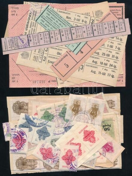 Vegyes okmánybélyegek és élelmiszer jegyek