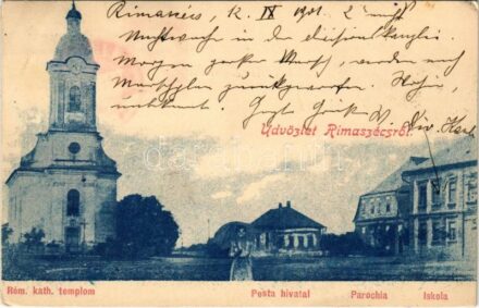 1901 Rimaszécs, Rimavska Sec, Siac; Római katolikus templom, Postahivatal, Parókia, Iskola / Catholic church, post office, parish, school (EK)