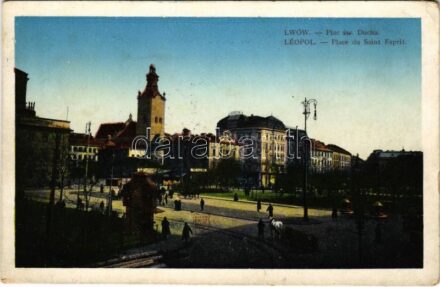 1915 Lviv, Lwów, Lemberg; Plac sw. Ducha / square (EK) + 'K.U.K. AUTO KOLONNE KLOSTERNEUBURG NO. XXIII.'