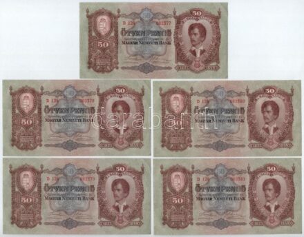 1932. 50P (5x, sorszámkövető: 'D 124 062377 - D 124 062381') T:I- Adamo P14