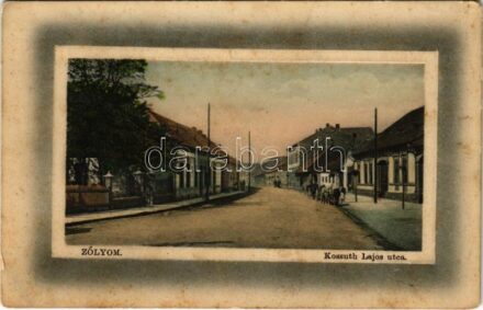 1913 Zólyom, Zvolen; Kossuth Lajos utca, Népbank. W.L. Bp. 'Ideal' 1912-15. / street view, bank (fl)