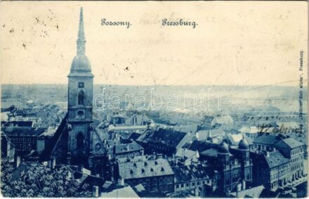 1902 Pozsony, Pressburg, Bratislava; látkép, zsinagóga. Verlag 'Bediene dich allein' / general view with synagogue (EK)
