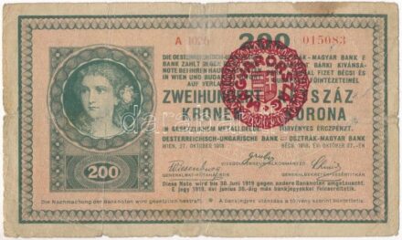 1918. 200K 'A 1026' sorszám előtt csillag, hátlap hullámos, hamis piros 'MAGYARORSZÁG' körbélyegzővel (fake overprint) T:III-,IV középen ragasztott Adamo K31/8b