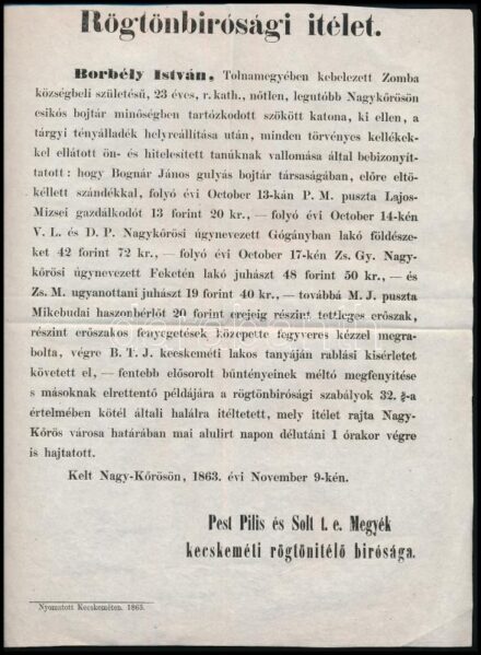 1863 Rabló rögtön bírósági hirdetményének plakátja 23x29 cm